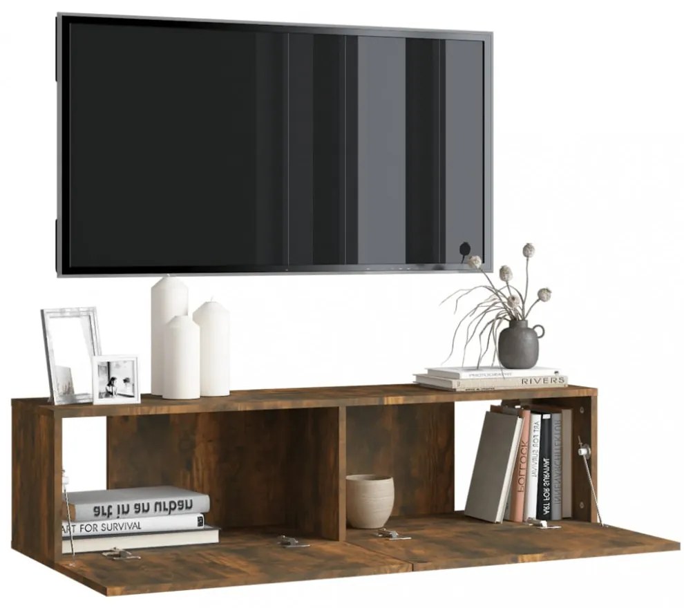füstös tölgy színű szerelt fa fali TV-szekrény 120 x 30 x 30 cm
