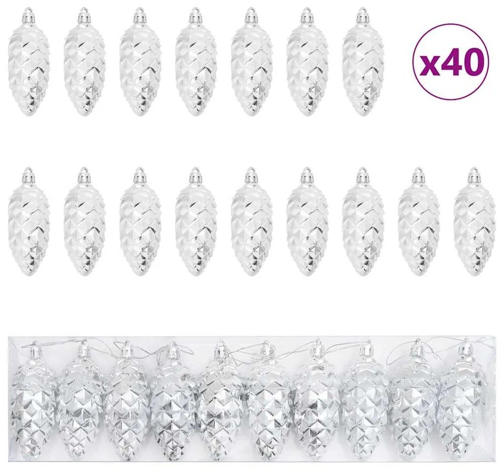 Karácsonyi tobozlabda 40 pcs Ezüst