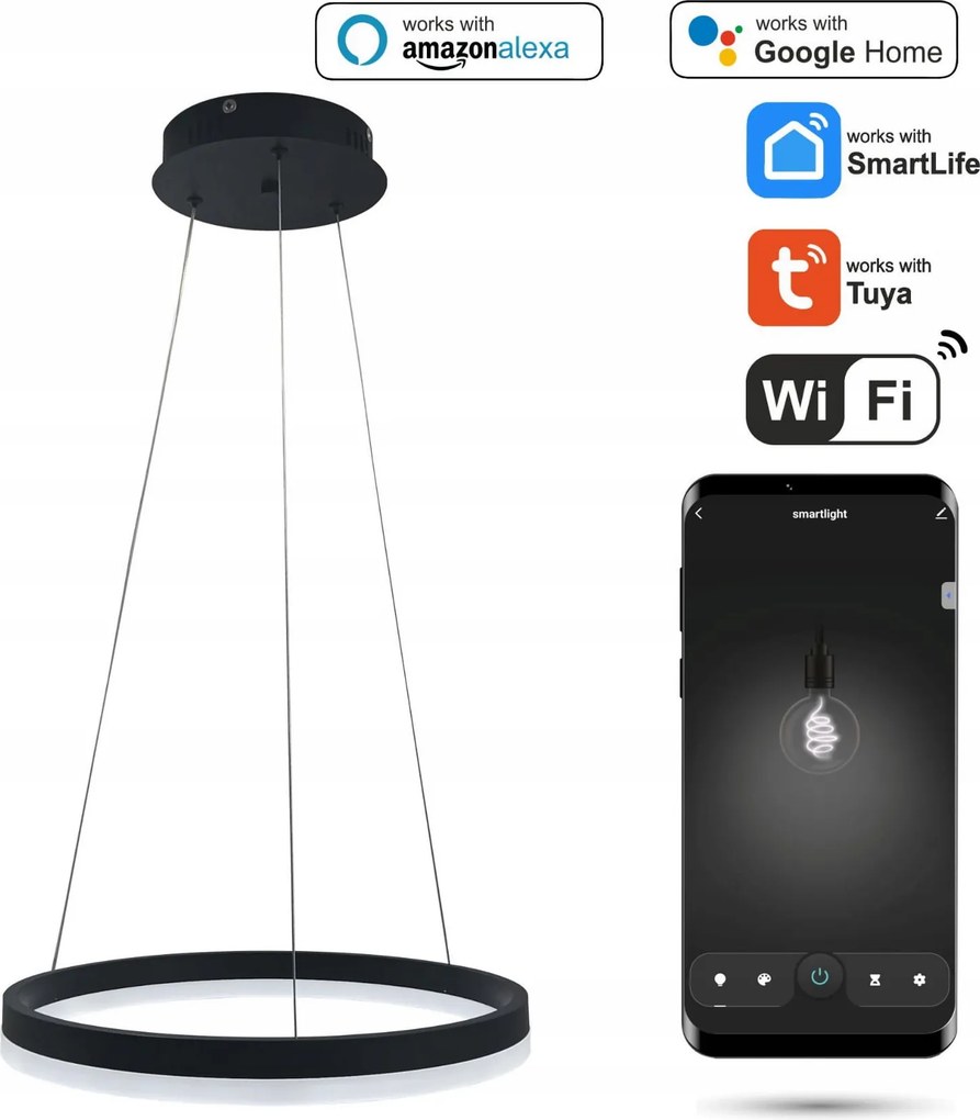 Tuya WiFi kerek lámpa 40cm Led fekete lógó gyűrű kör