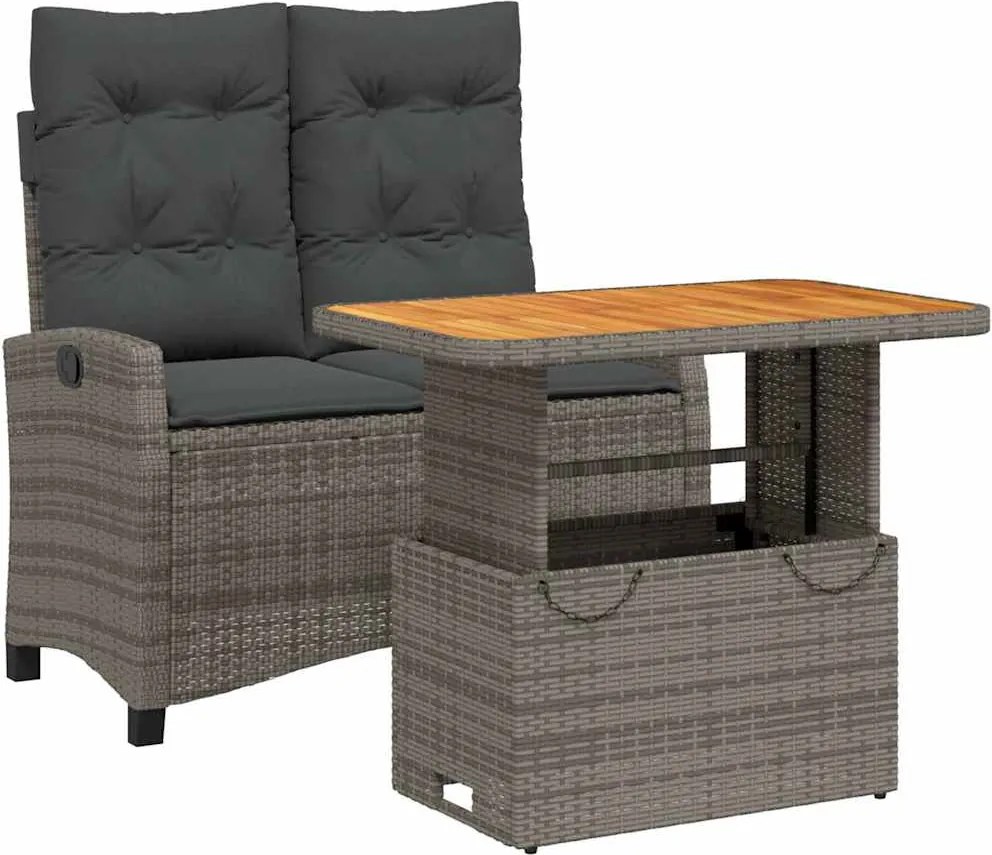 vidaXL 2 részes szürke polyrattan kerti étkezőgarnitúra párnákkal