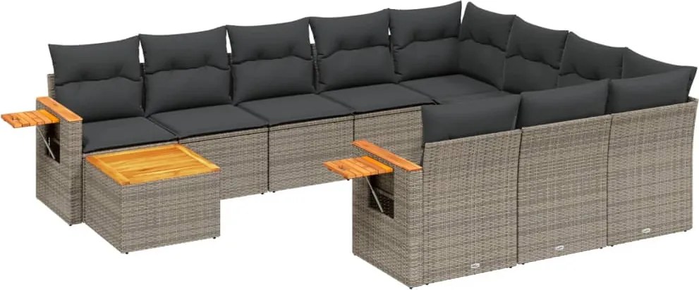 vidaXL 11 részes szürke polyrattan kerti ülőgarnitúra párnákkal