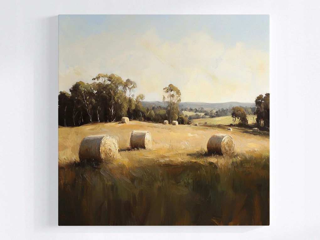 Canvas Vászonkép Tájkép Lengyelország Falu Aratás Mező Széna Nyár 40x40