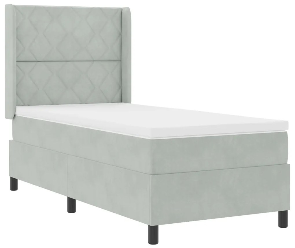 Box Spring Ágy Matraccal és LED Fény Világosszürke 90x190 cm Bársony