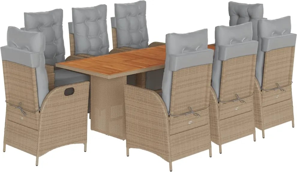 vidaXL 9 részes vegyes bézs polyrattan kerti étkezőgarnitúra párnákkal