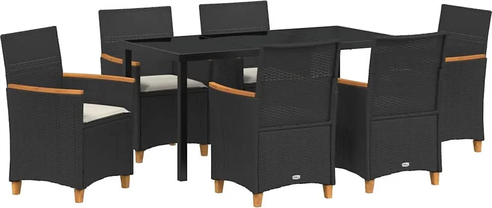 vidaXL Kert étkező szett 7 pcs Fekete polirattan