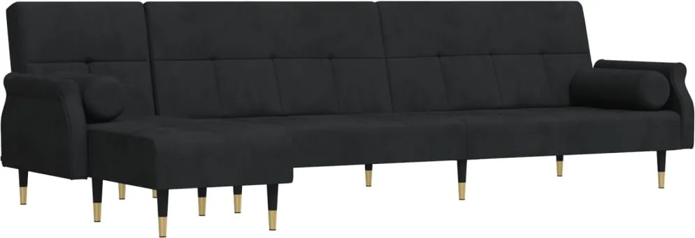 vidaXL fekete L-alakú bársony kanapéágy 271x140x70 cm