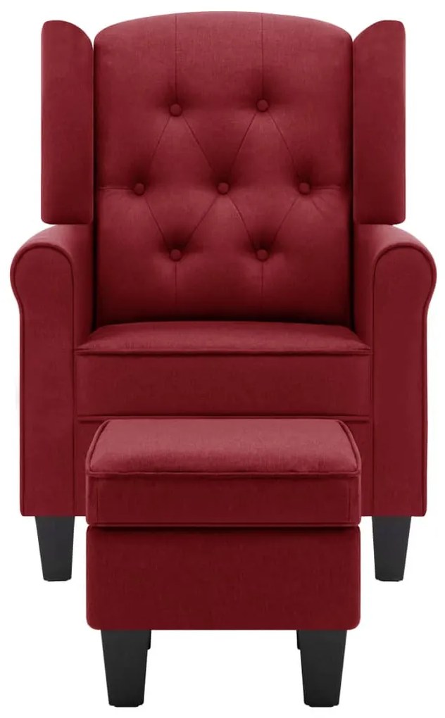 bordó szövet fotel lábzsámollyal