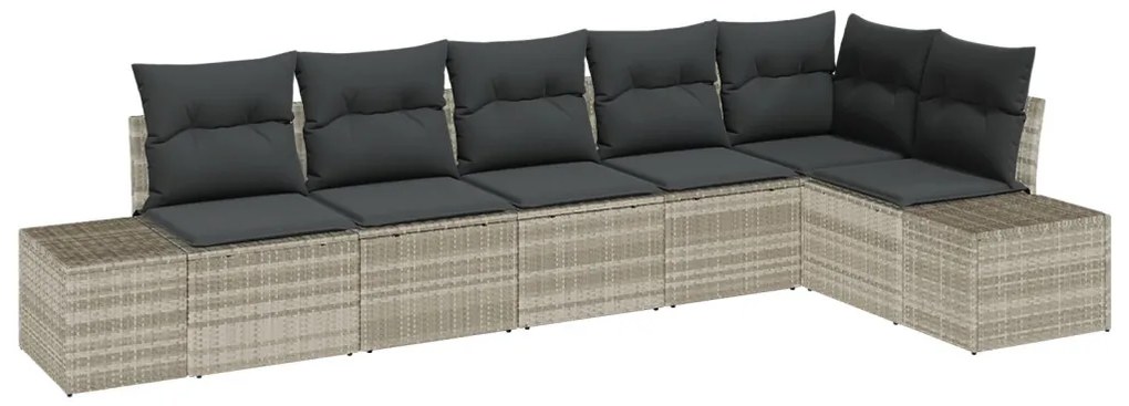 6 részes kert kanapé szett párnákkal, világosszürke poli rattan.