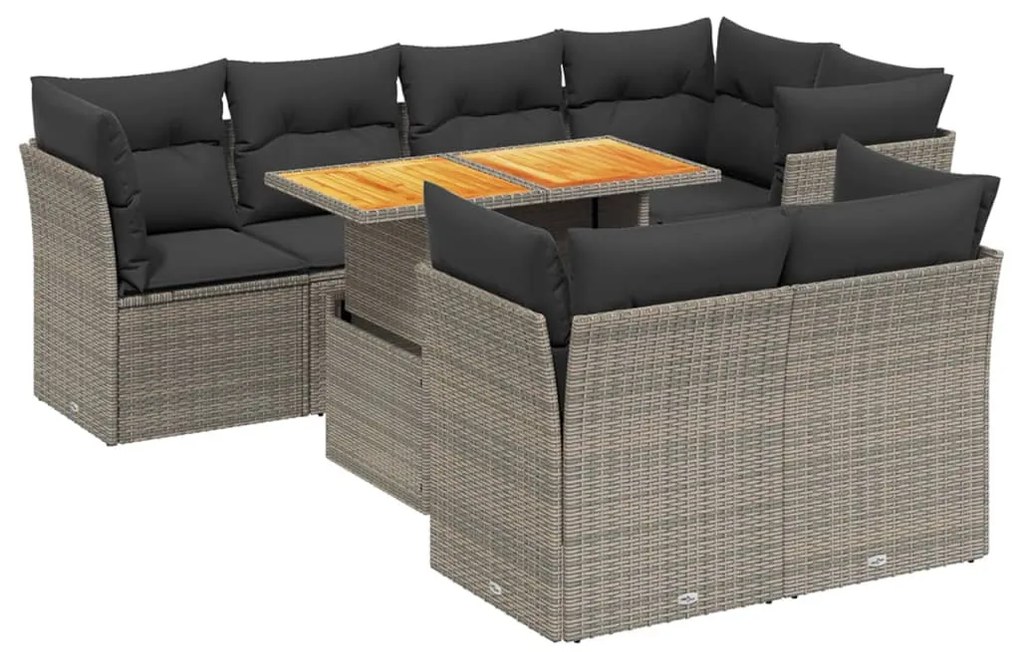 8 részes szürke polyrattan kerti ülőgarnitúra párnákkal