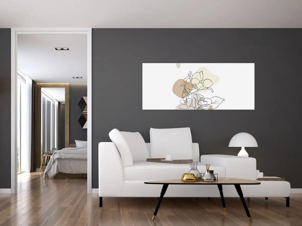 Kép - Bézs virágok pillangóval N⁰1 (120x50 cm)