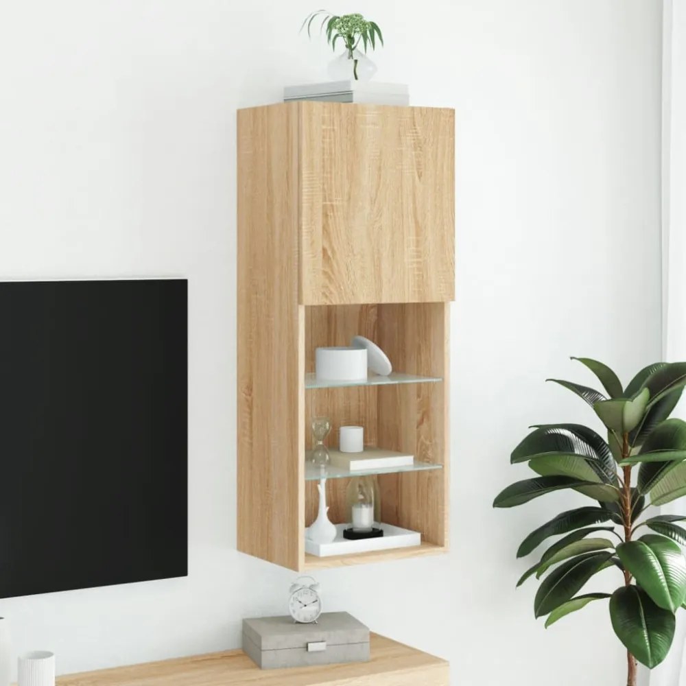 sonoma tölgy színű TV-szekrény LED lámpákkal 40,5 x 30 x 102 cm