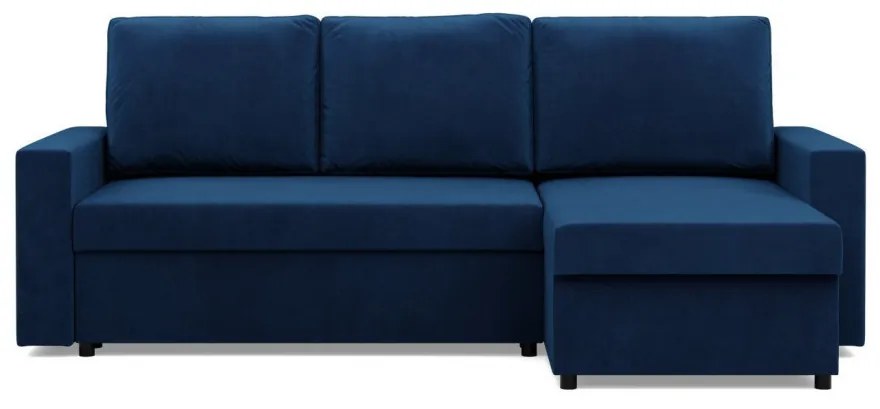 Zeus sarokkanapé, 2 ágyneműtartóval, egyenes kartámasz, bársony, univerzális oldal, bonell töltet, kék