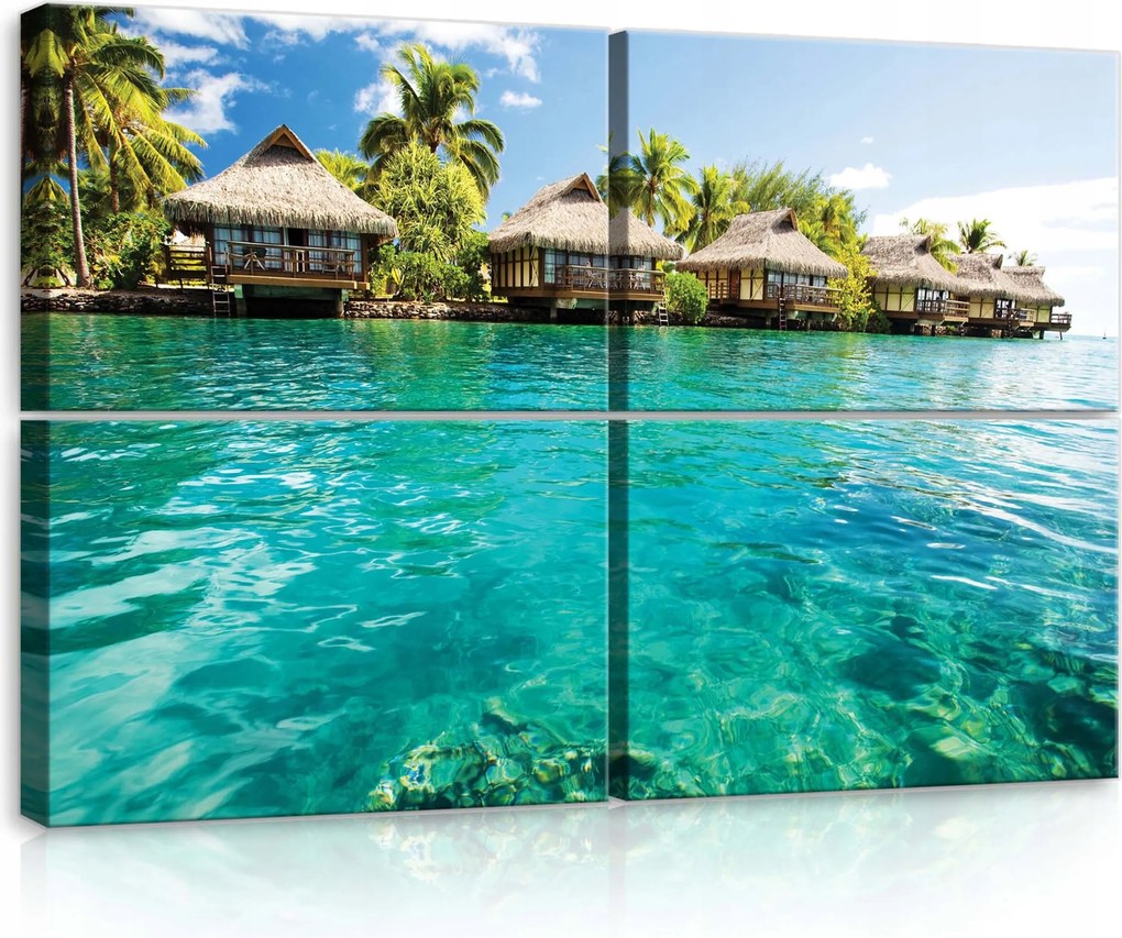 Vászonkép 120x80 Trópusi bungaló paradicsom türkiz pálmafák relaxáció egzotikus