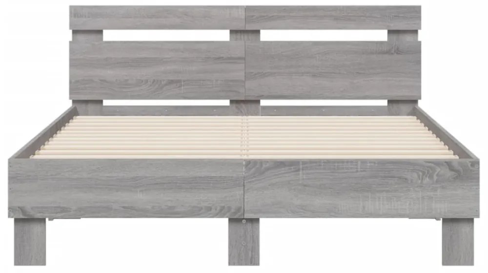 szürke sonoma színű ágykeret fejtámlával és LED-del 120x200 cm