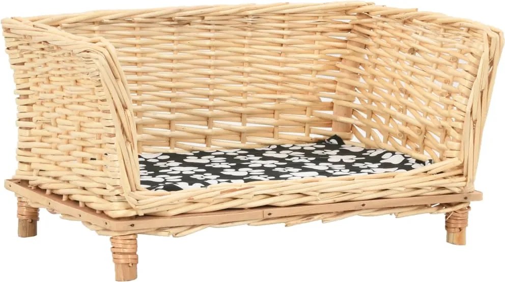 vidaXL természetes fűzfa kutyakosár párnával 50 x 33 x 30 cm