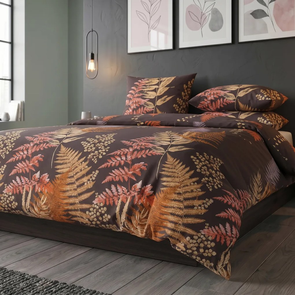 Kvalitex Luxury Collection szatén ágyneműhuzat páfrány barna, 140 x 200 cm, 70 x 90 cm