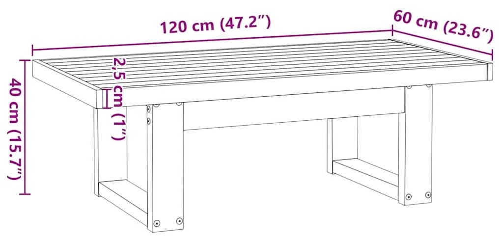 dohányzóasztal NOAIN U alakú lábak 120x60x40cm tömör fa fenyőfa