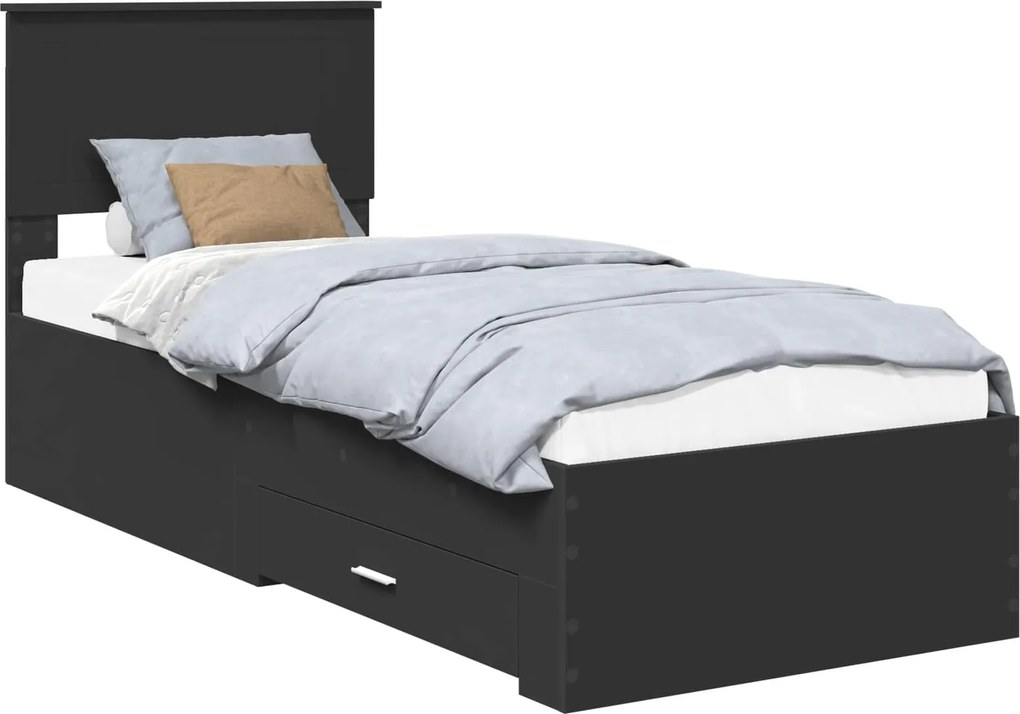 vidaXL Ágykeret fejtámlával Fekete és Ezüst 75 x 190 cm Faanyag