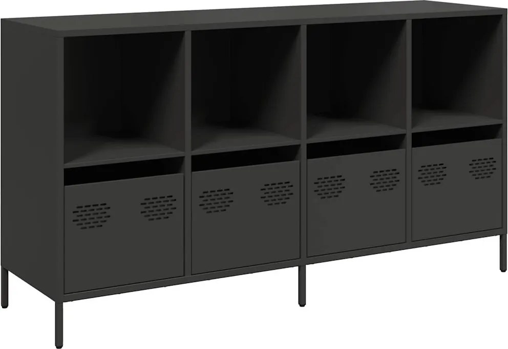 vidaXL fekete hidegen hengerelt acél tálalószekrény 135x39x73,5 cm