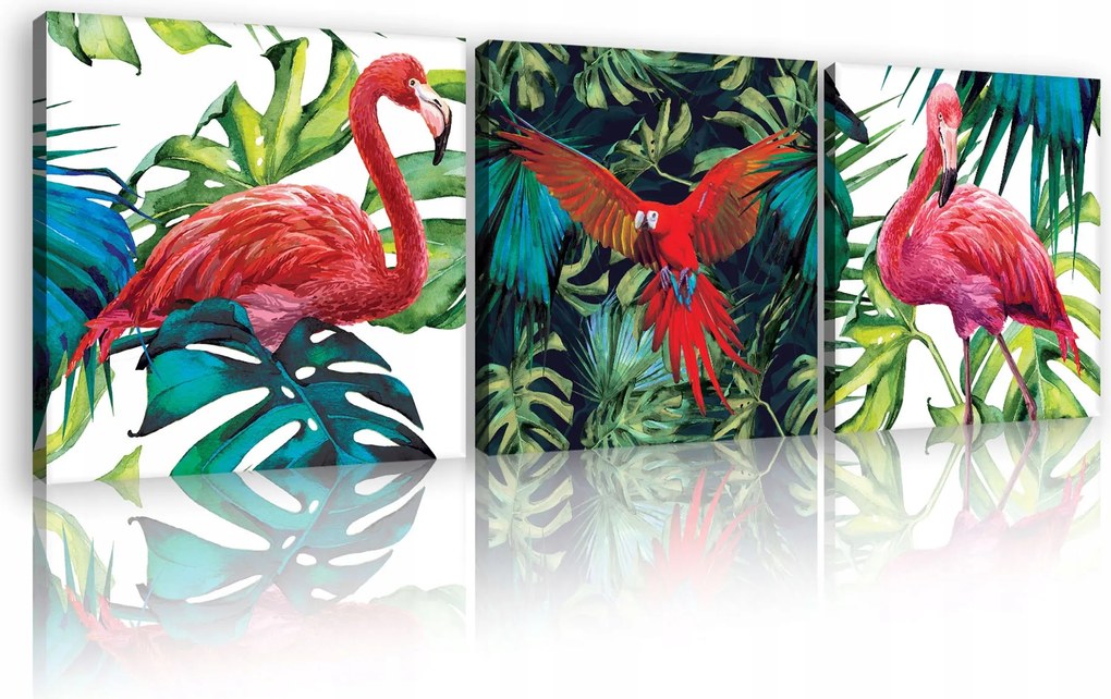 Kép a nappaliba triptichon modern Flamingók 3db