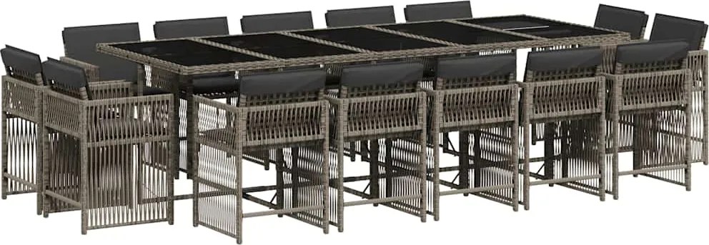 vidaXL 15 részes szürke polyrattan kerti étkezőgarnitúra párnákkal