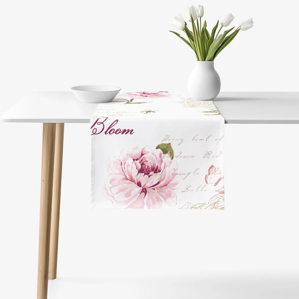 Goldea pamut asztali futó - pünkösdirózsa mintás 35x140 cm
