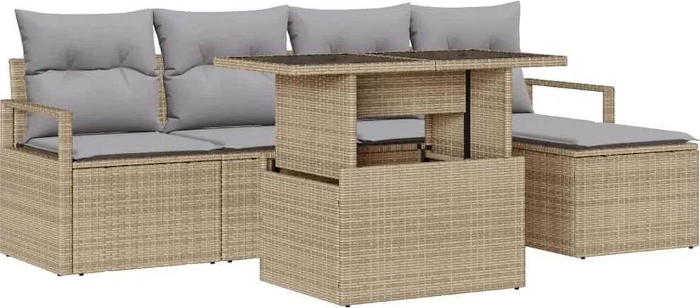 vidaXL Kerti Kanapé Szett tárolóval 6 pcs Bézs Poli rattan