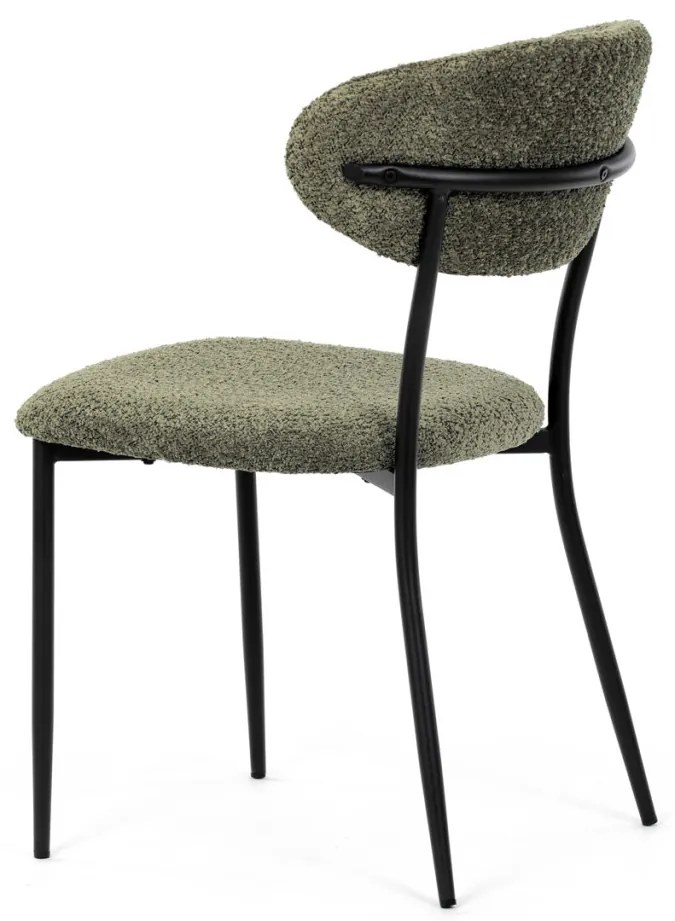 Scaun de sufragerie, material verde, picioare metalice negre