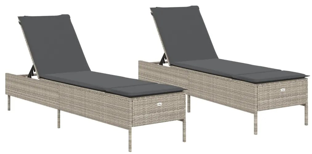2 db világosszürke polyrattan napozóágy párnával