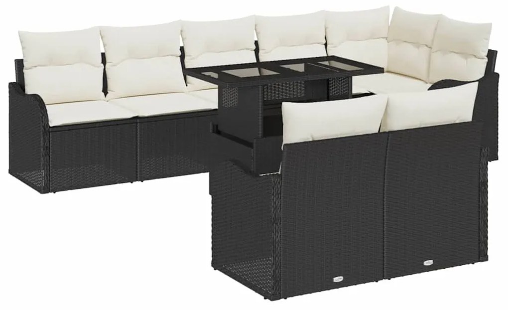 vidaXL Kerti Kanapé Szett párnával párnával 9 pcs Fekete Poly Rattan