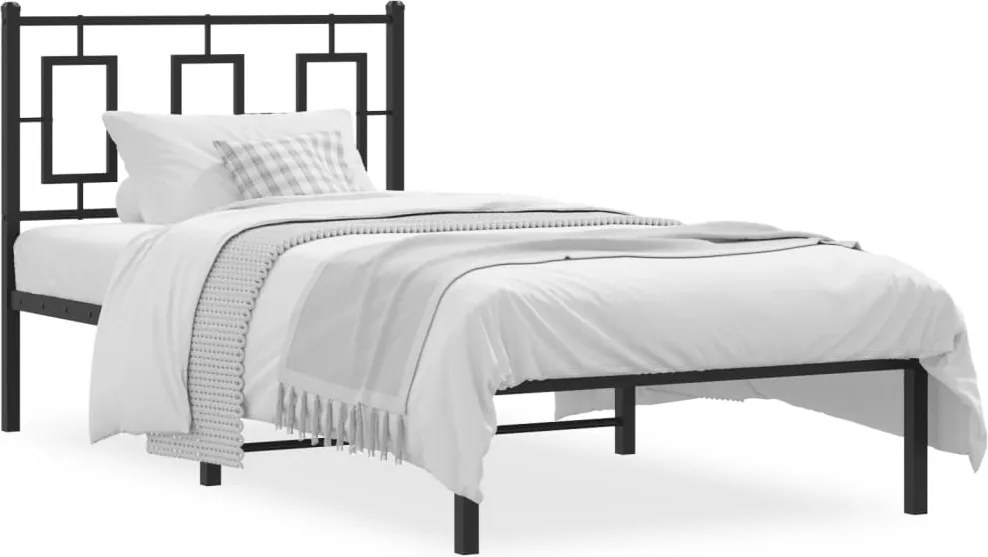 vidaXL fekete fém ágykeret fejtámlával 90 x 200 cm