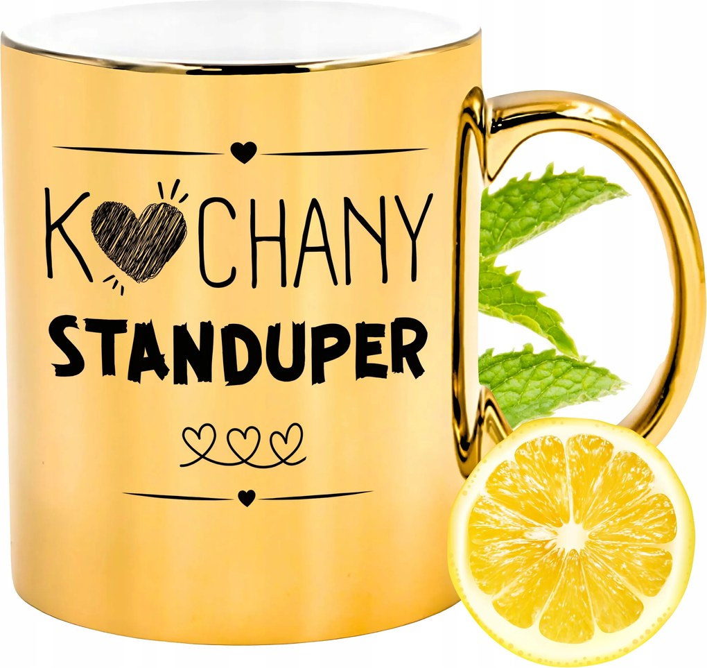 Prémium Arany Fényes Bögre Standuper Ajándék Nyomtatott Fotóval