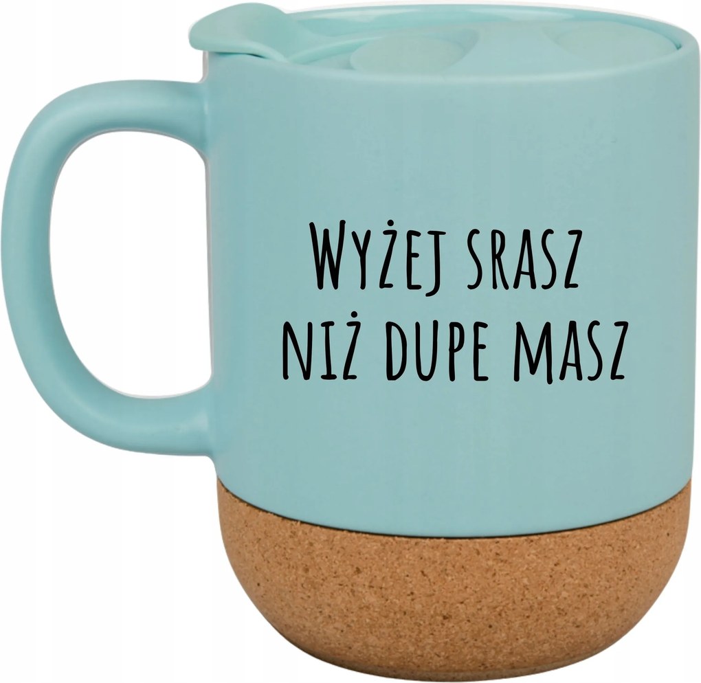 Kék Bögre Fedéllel És Parafa Aljjal Ajándék