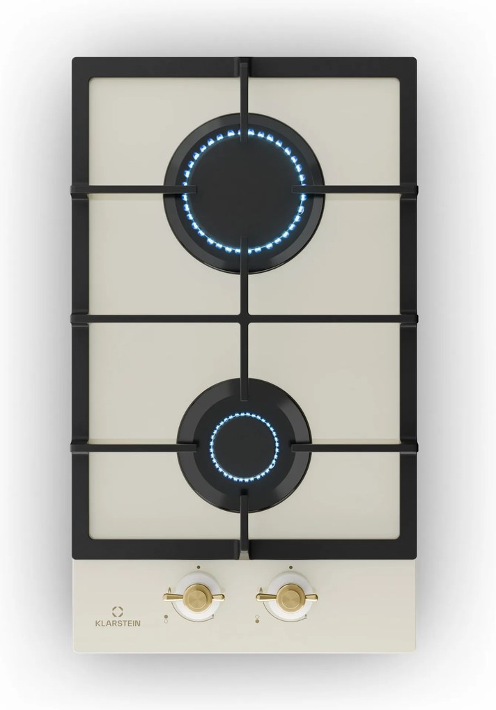 Klarstein Victoria Domino, gáz főzőlap, 2 Sabaf égő, üvegkerámia, retró design