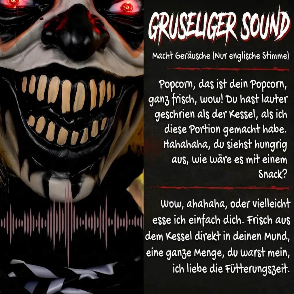 HOMCOM Animált halloweeni pattogatott kukorica bohóc ugráló fejjel