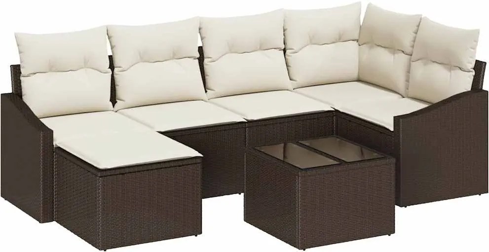 vidaXL Kert étkező szett párnával tárolóval 7 pcs Barna és Krém