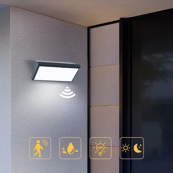 Brilagi - TRIANGLE LED 20W 230V kültéri fali lámpa érzékelővel antrac.