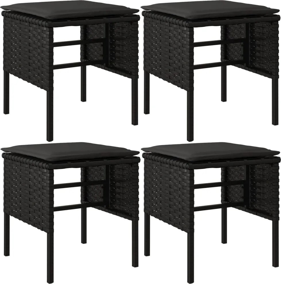 vidaXL 4 db fekete polyrattan kerti lábzsámoly párnákkal