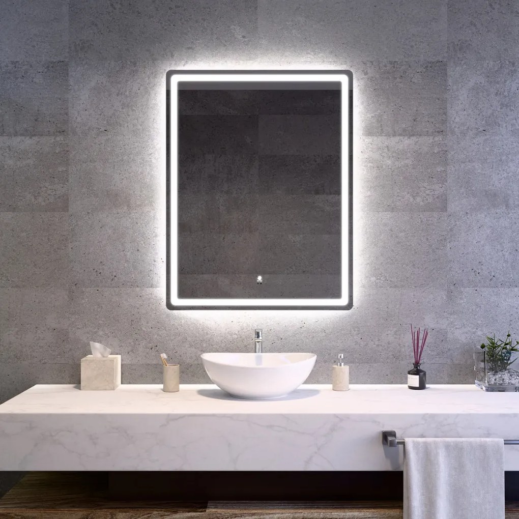 Álló fürdőszobai LED tükör 70x90cm | Gesztusvezérlés - Páramentesítő - Fényerő és színhőmérséklet szabályozás | Welland Type20V