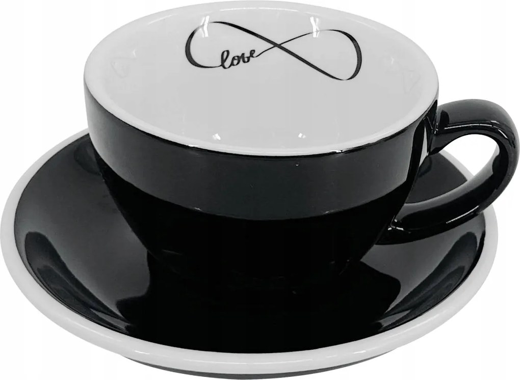Latte csésze tányérral Roma Love, 250 ml, fekete