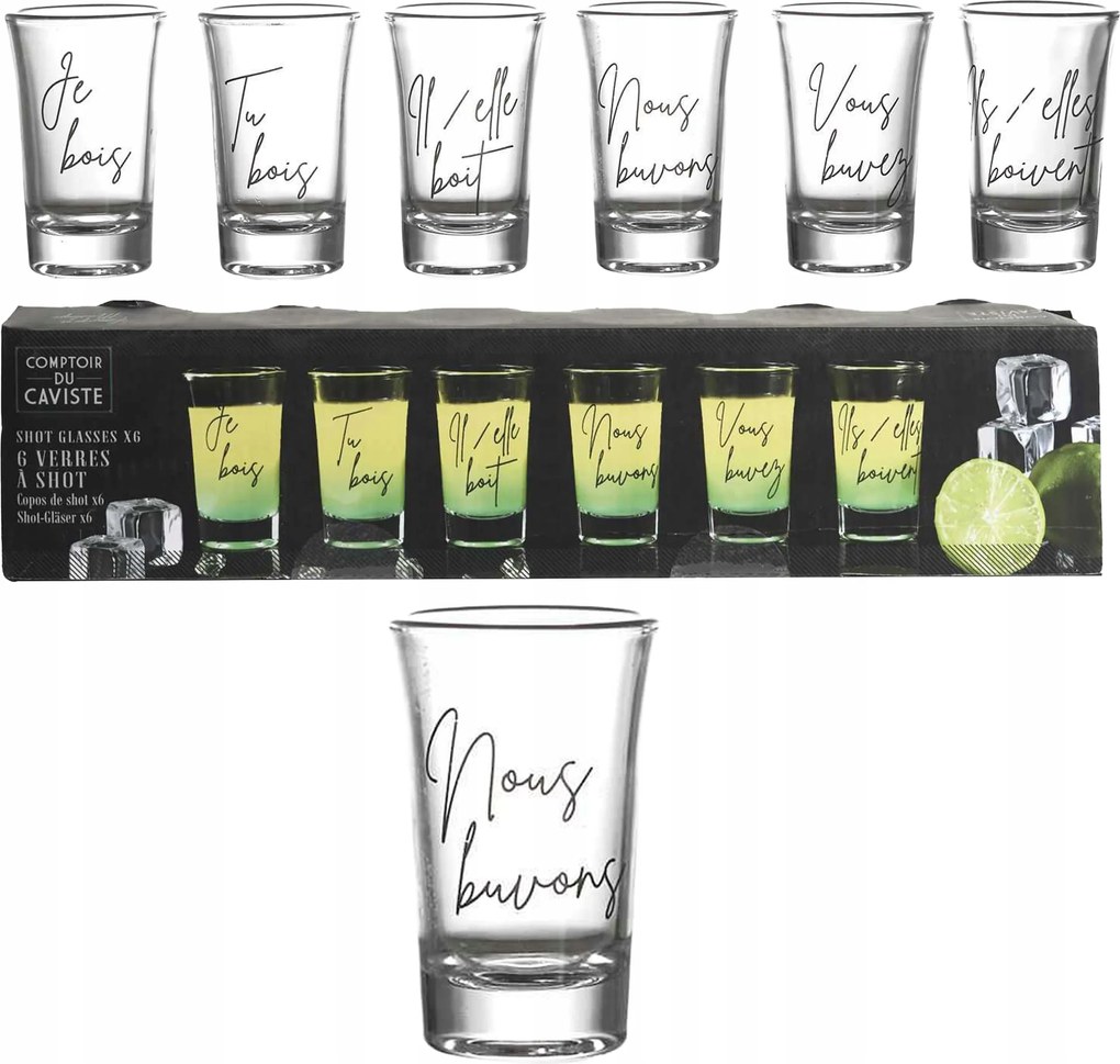 Pohárkészlet Vodkához, likőrhöz, pálinkához 6 feliratos pohár Verres készlet Ajándéknak