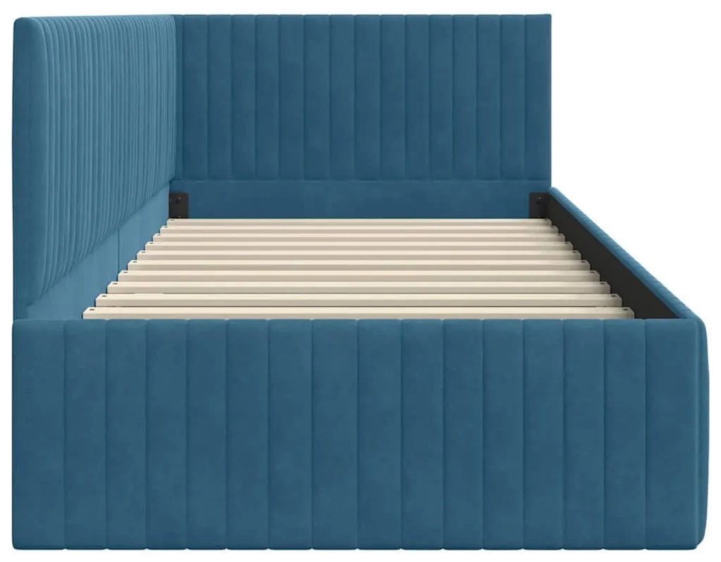 Sarokágy keret fejtámlával Kék 90 x 200 cm Bársony