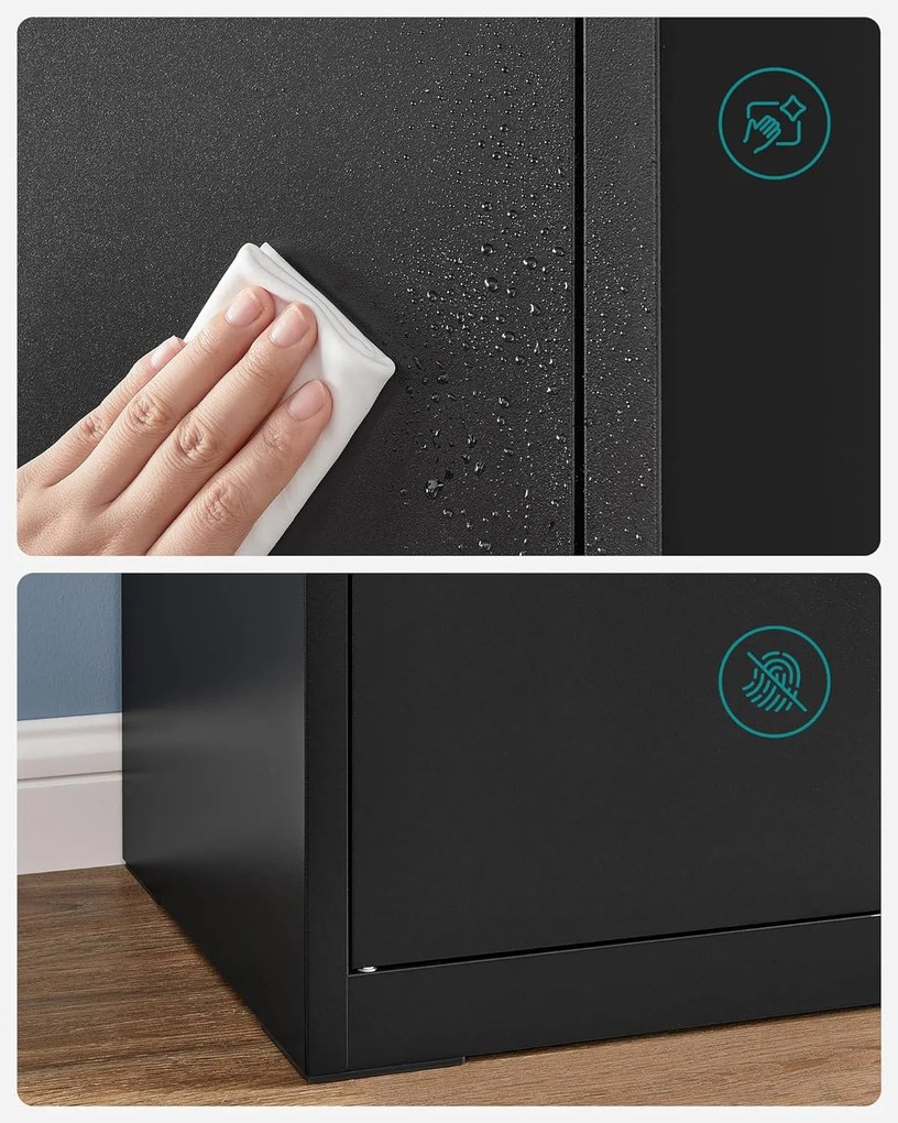 Iratszekrény, többcélú szerszámos szekrény, acél tároló szekrény, fekete