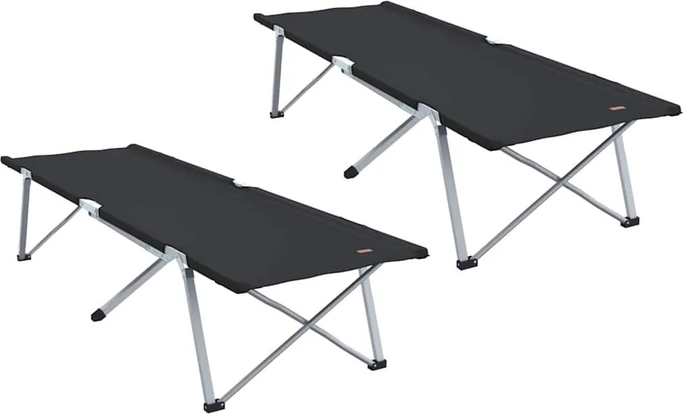 vidaXL Összecsukható Kemping Ágy 2 pcs Fekete 194 x 62,5 x 42,5 cm