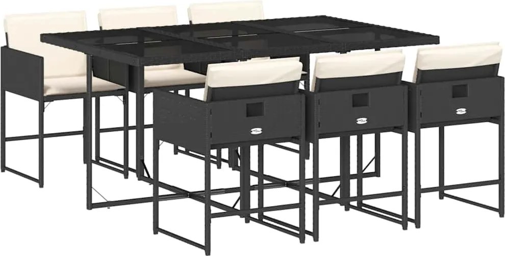 vidaXL 7 részes fekete polyrattan kerti étkezőgarnitúra párnával