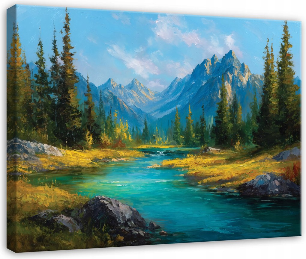 Vászonkép Hegyek Természet Erdő Folyó Tájkép Hálószoba Nappali Vászon 60x40