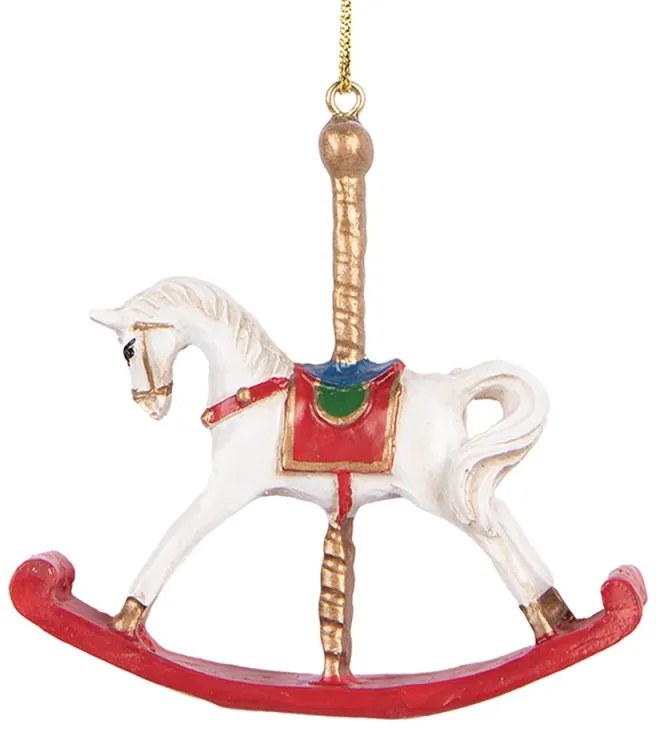 Fehér-piros hintaló karácsonyfadísz