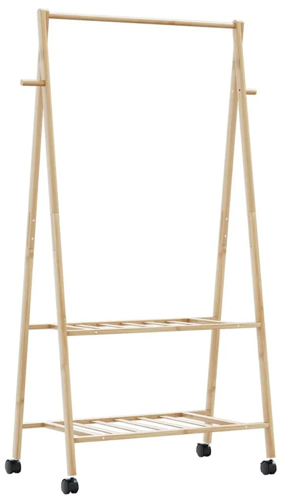 bambusz ruhaállvány polcokkal és kerekekkel 96x45,5x155,5 cm