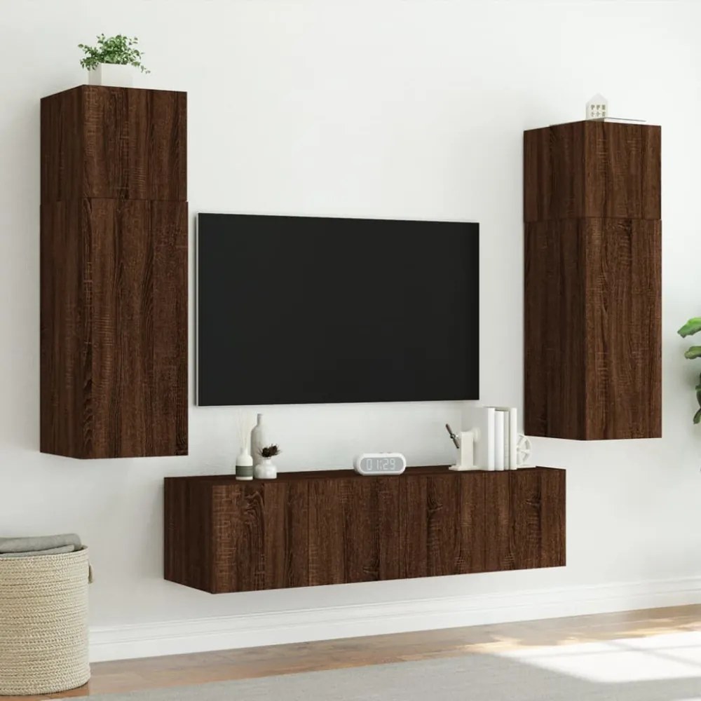 barna tölgyszínű fali TV-szekrény LED-del 60x35x41 cm
