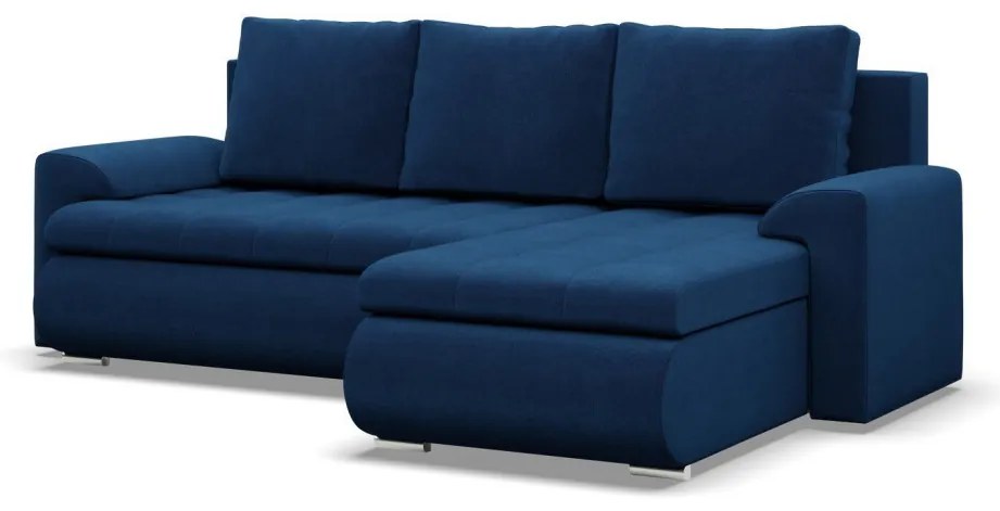 Tokio sarokkanapé, 2 ágyneműtartóval, bársony, jobboldali, kék